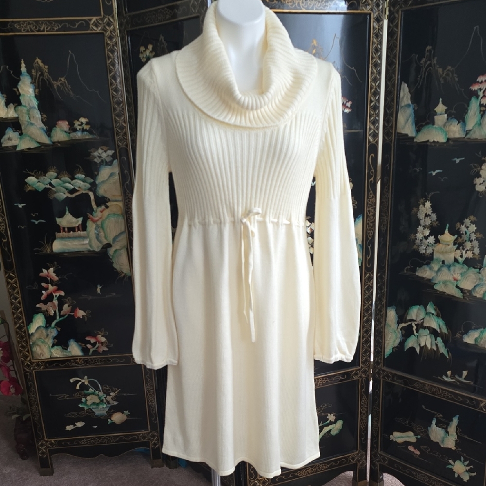 Calvin Klein Cream Cowl Neck Sweater Dress